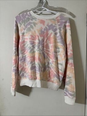 Pastel Tie-Dye Crewneck Sweater - White with Pink, Purple & Peach Accents